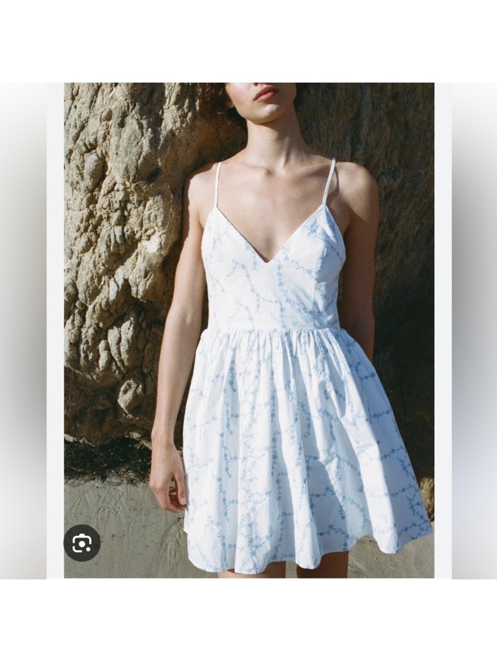 Zara White Spaghetti-Strap Dress with Light Blue Floral Print